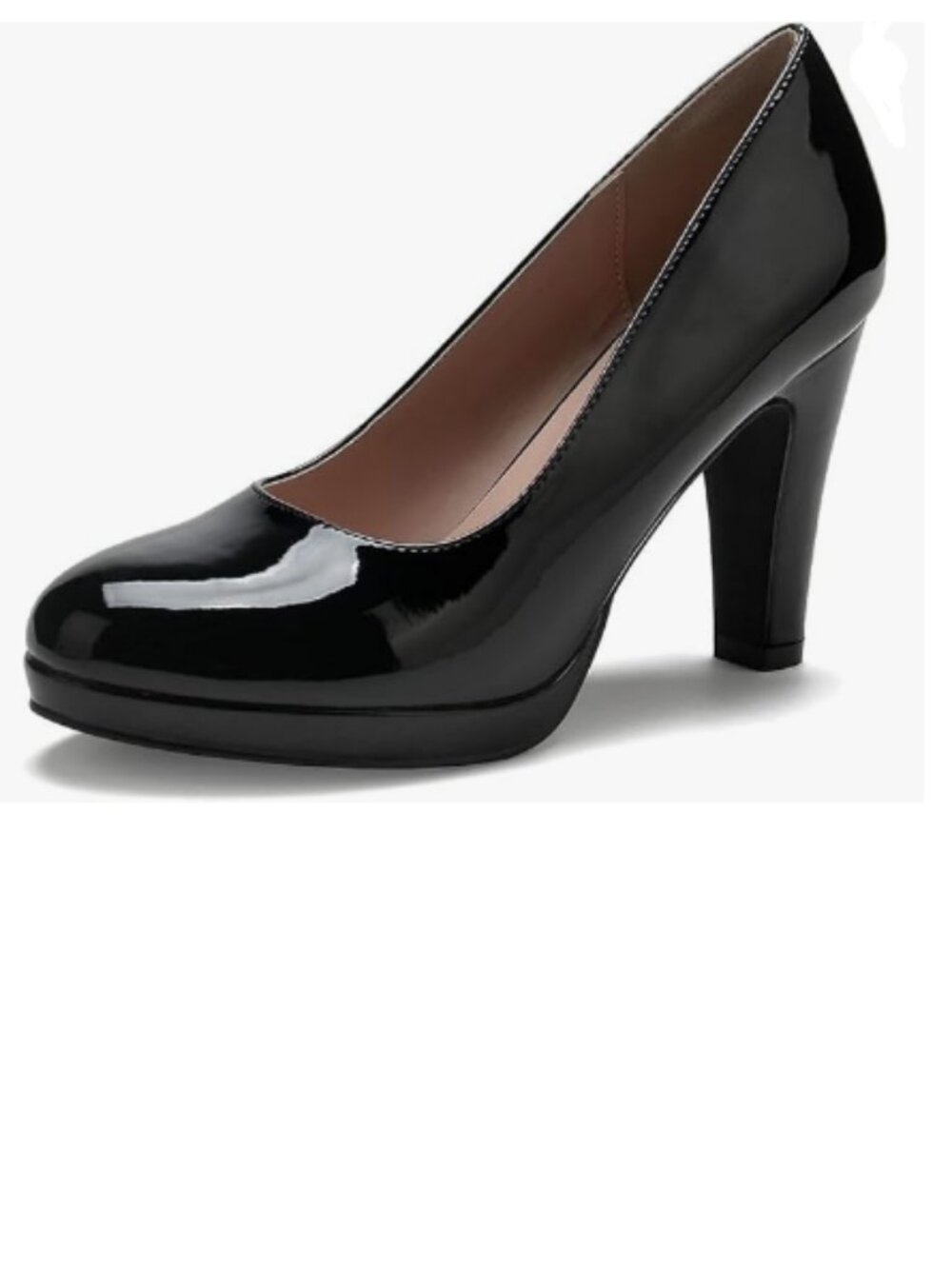 miss left Black Low Platform Chunky High Heel Slip On Closed Round Toe Pump
